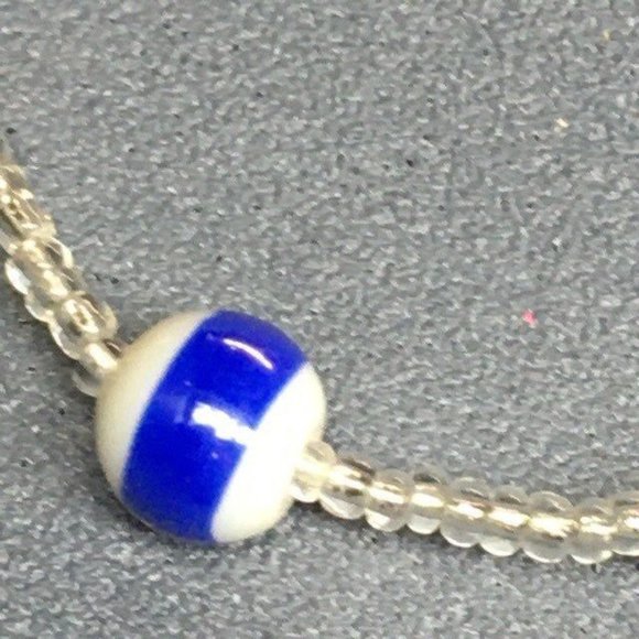 Ankle Bracelet Anklet Blue Striped Silver Lined Clear White Soft Girl Retro BoHo - Picture 2 of 5